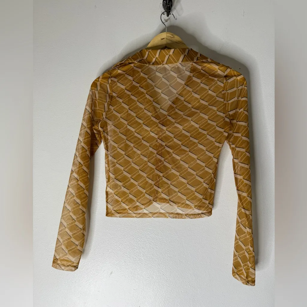 ASTR  the label Sheer Brown Geometric Print Button Down Size XS - Image 2