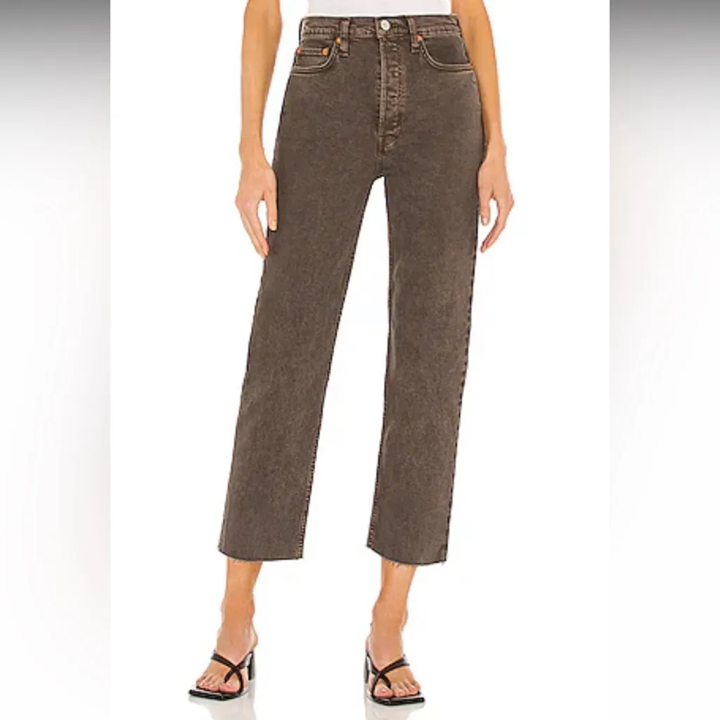 Re/Done 70s Ultra High Rise Stove Pipe Leg in Washed Chocolate Size 27 - Image 9