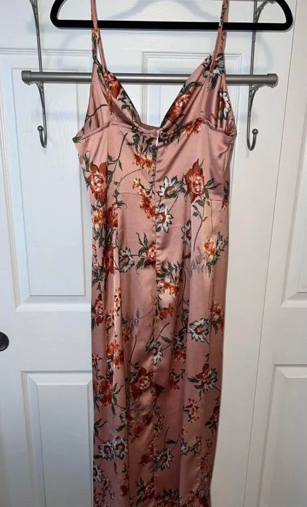 Floral Cowl Neck Dress with Slit Pink Size M - Image 3