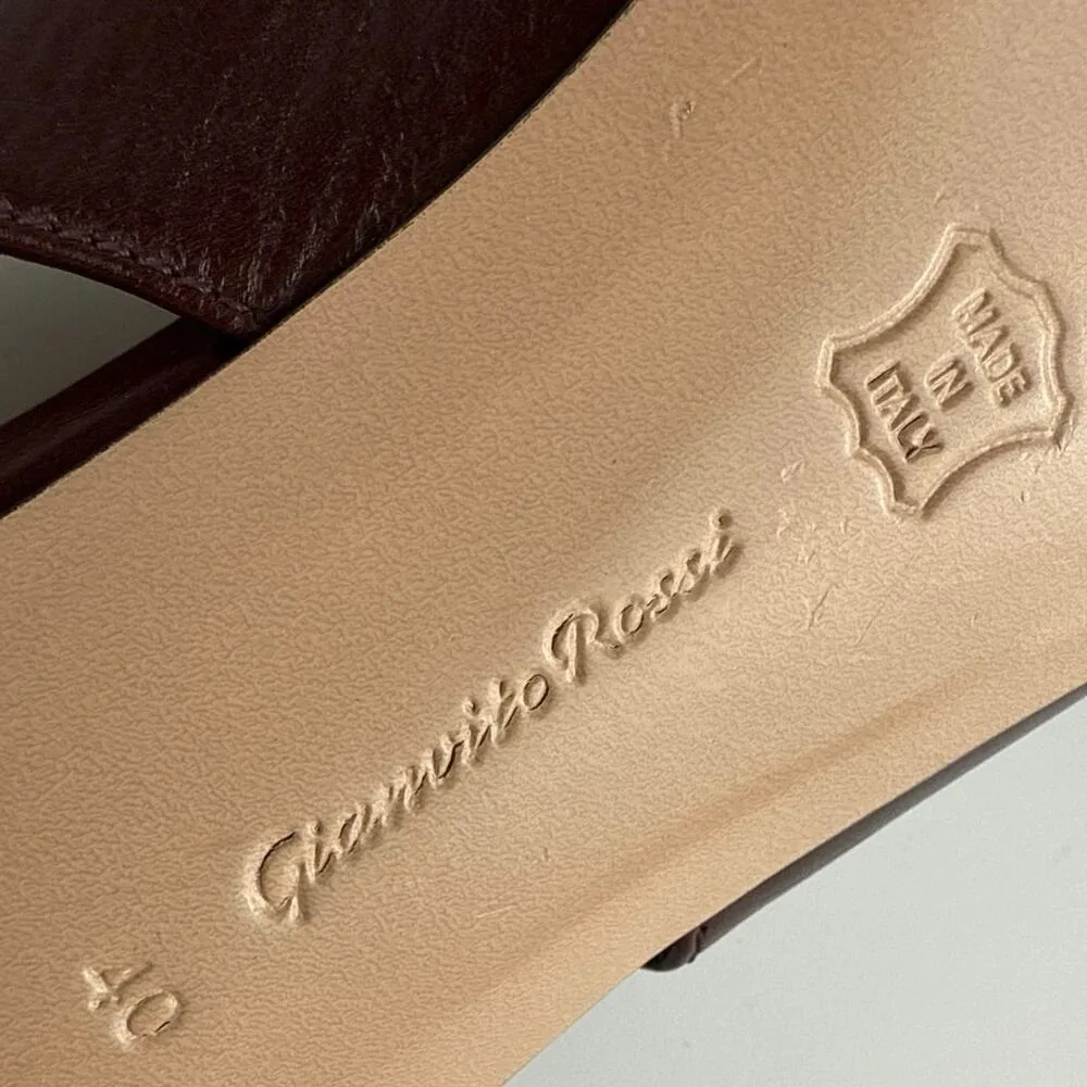 Gianvito Rossi Brown Leather Pointed Toe Buckle Slingback Pumps Shoes 40 US 10 - Image 6