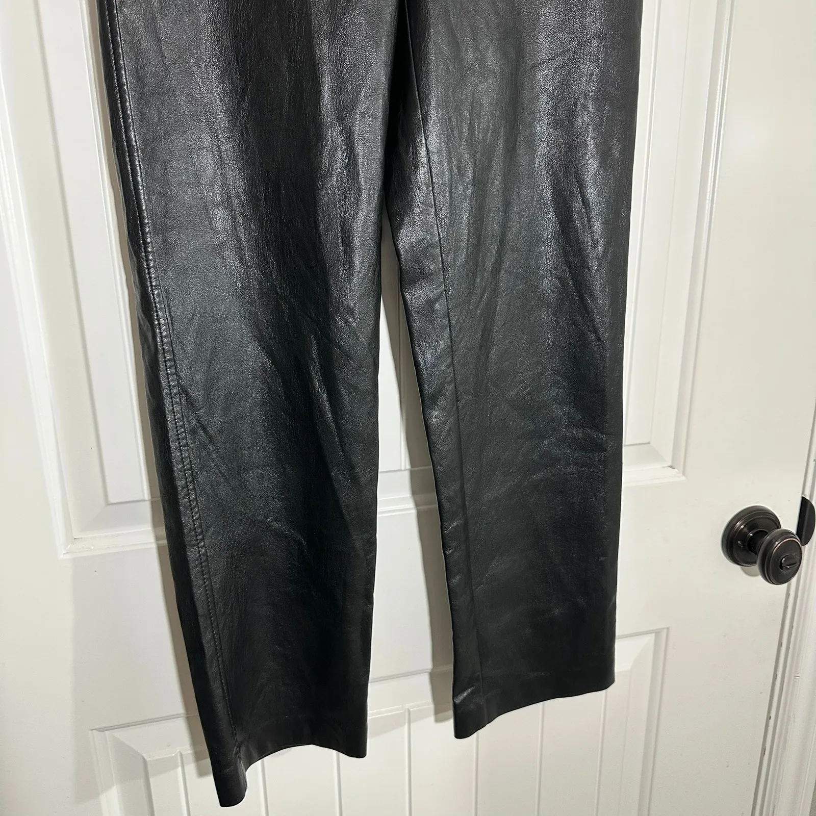Aritzia Babaton | Vegan Faux Leather Straight Leg Pants Black | Size 4 - Image 3