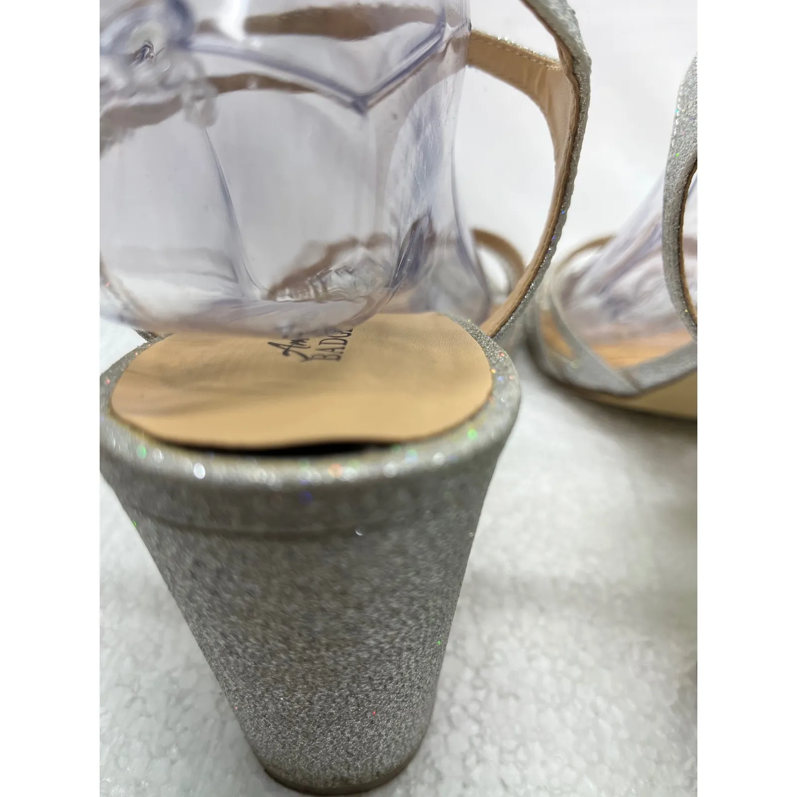 Badgley Mischka Silver Glitter Block Heel Sandals Sparkle Dress Women's Size 11 - Image 6