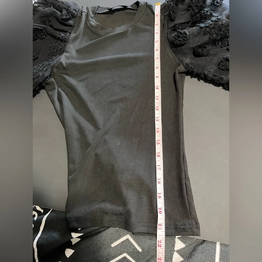 Poppy Ribbed Sheer Long Balloon Sleeve Fitted Women’s Top Sz XS EUC Black - Image 8