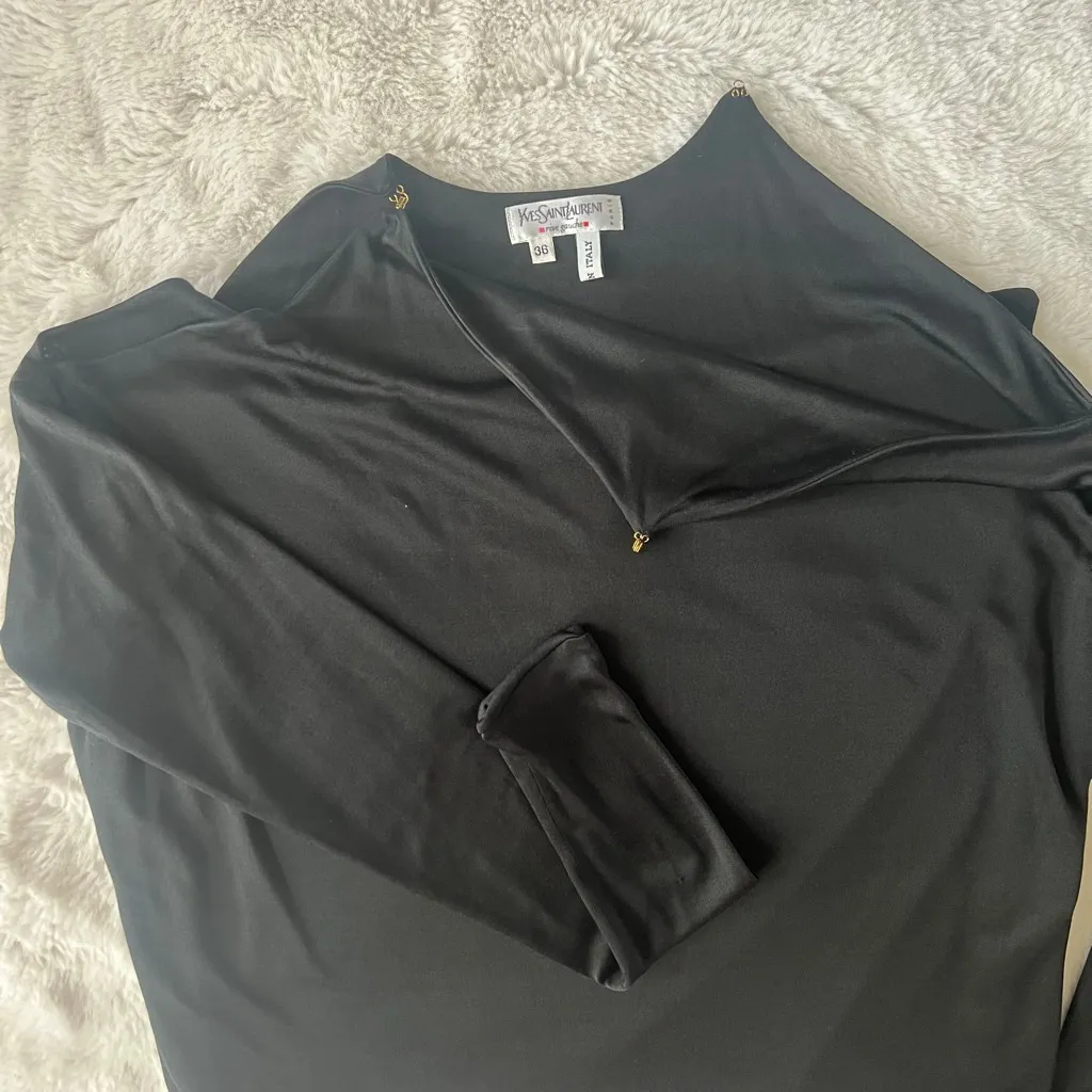 Women's VINTAGE Yves Saint Laurent Black Long Sleeve Dress US 6 Gold Accents Size undefined - Image 3