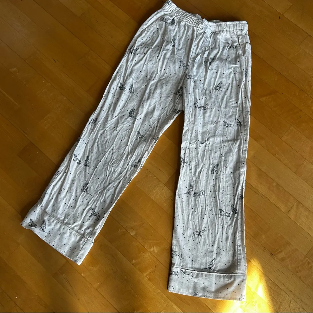 Banana Republic Wide Leg, Flannel, Tiger Lounge Pant, White, Black, Size XS - Image 14