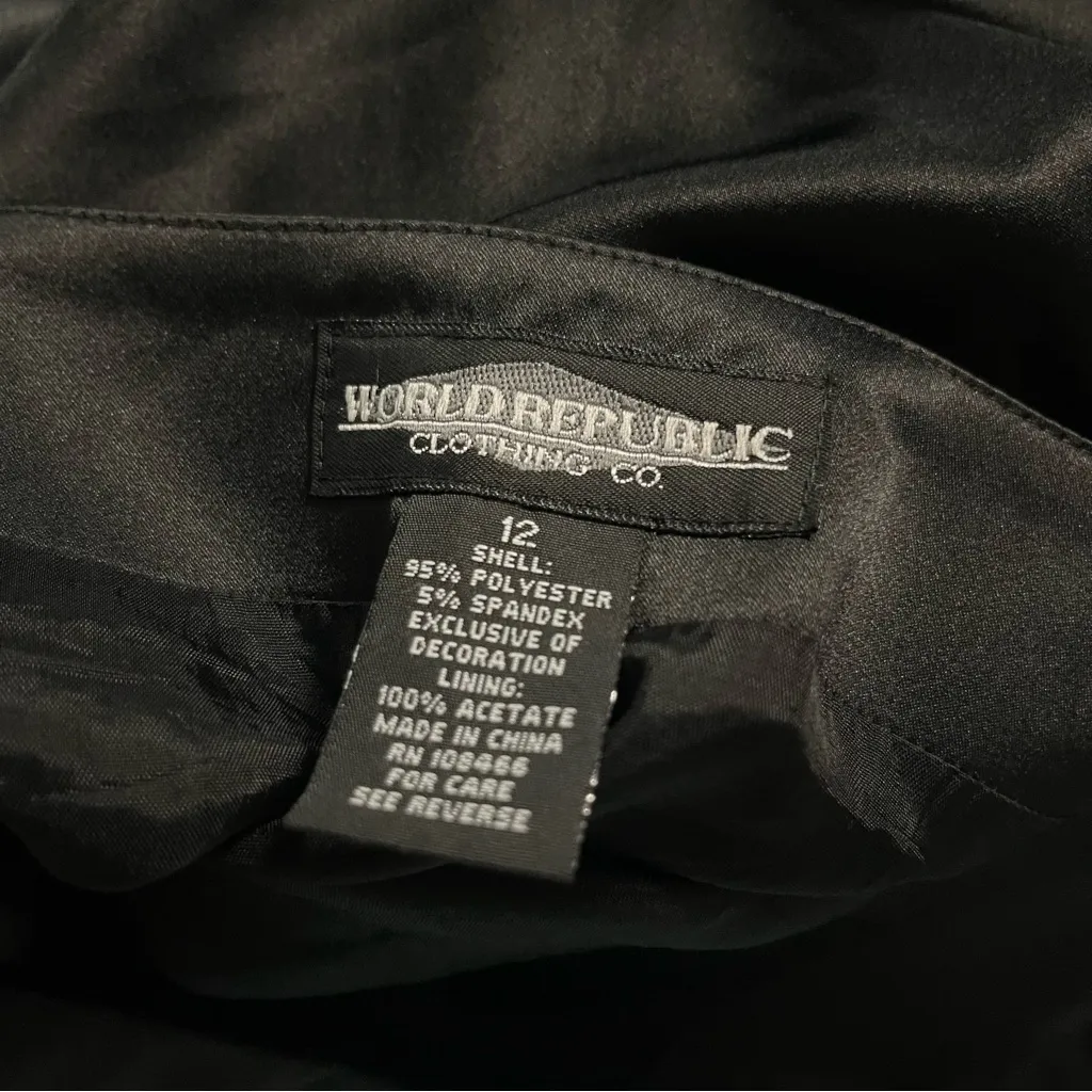 Black Satin Skirt With Silver Embroidery World Republic Size 12 Whimsigoth Y2k‎ - Image 5