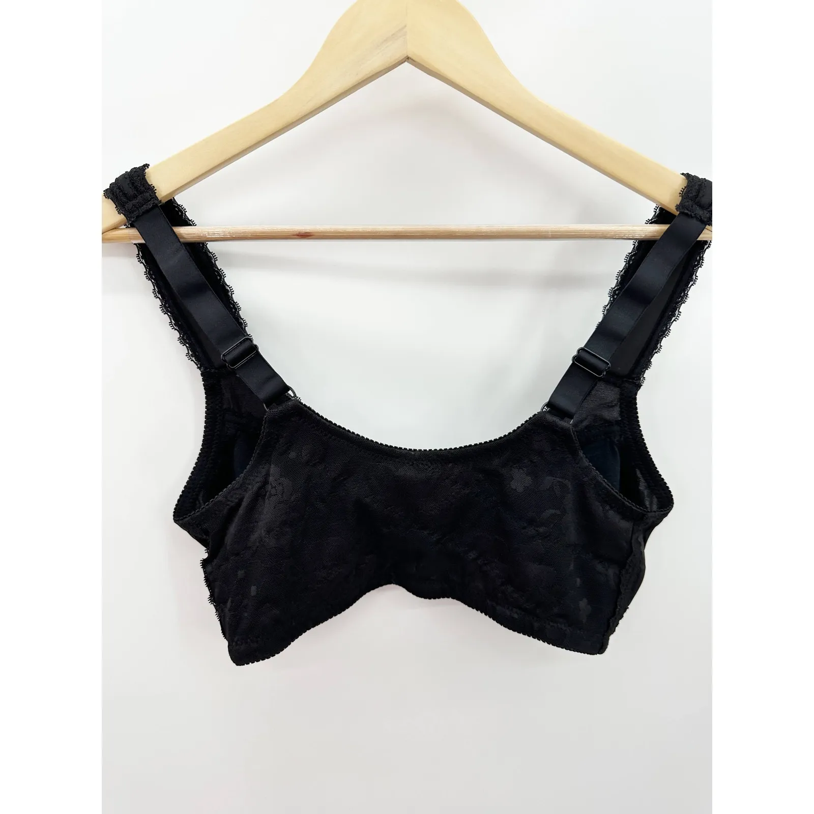 Black Mesh Inset Lace Trim Padded Strap Zip Front Bra Women's Size Medium 36 - Image 2