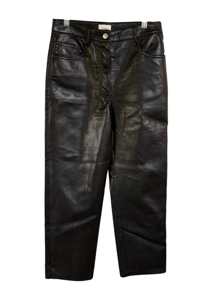 Wilfred Aritzia Melina Faux Leather Black Pants Straight Leg Sexy Biker Small - Image 2