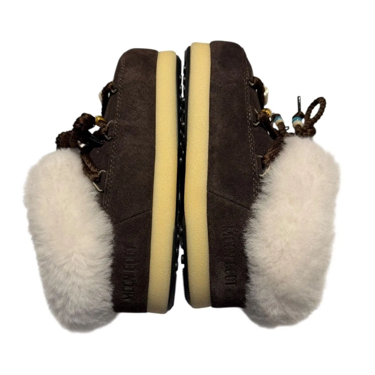 Moon Boots Suede Beads EVX Mule Women’s 5 EU 35/36 Slippers SlipOn Shearling NEW Brown - Image 5