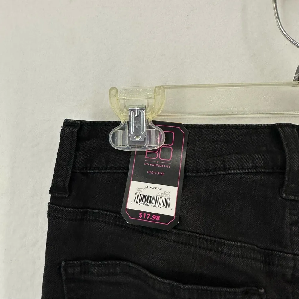 NWT No Boundaries High Rise Crop Flare Stretch Distressed Jeans Women’s 9 Black - Image 10