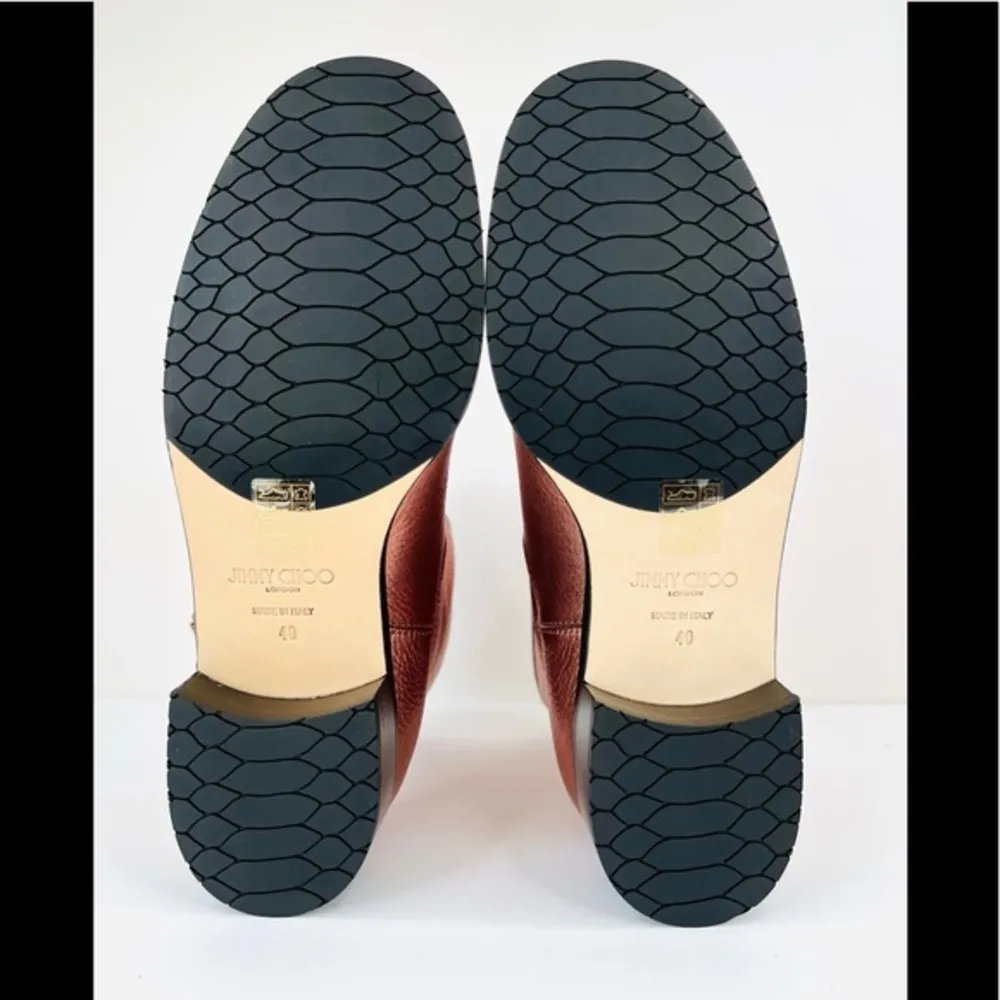 JIMMY CHOO Dondo Rosewood Metallic Grainy Leather Biker Ankle Boots EU 40 - Image 7