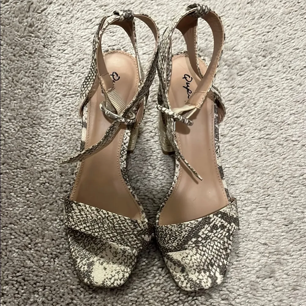 Women's Black and White snake skin Strappy Heels - Image 2