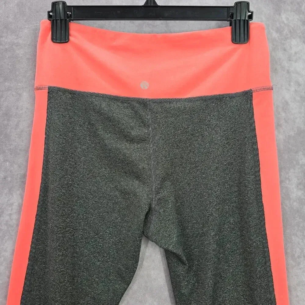 Marika Sports Gray Pink Stripe Cropped Active Legging Pant Bottoms Medium 8-10 - Image 3