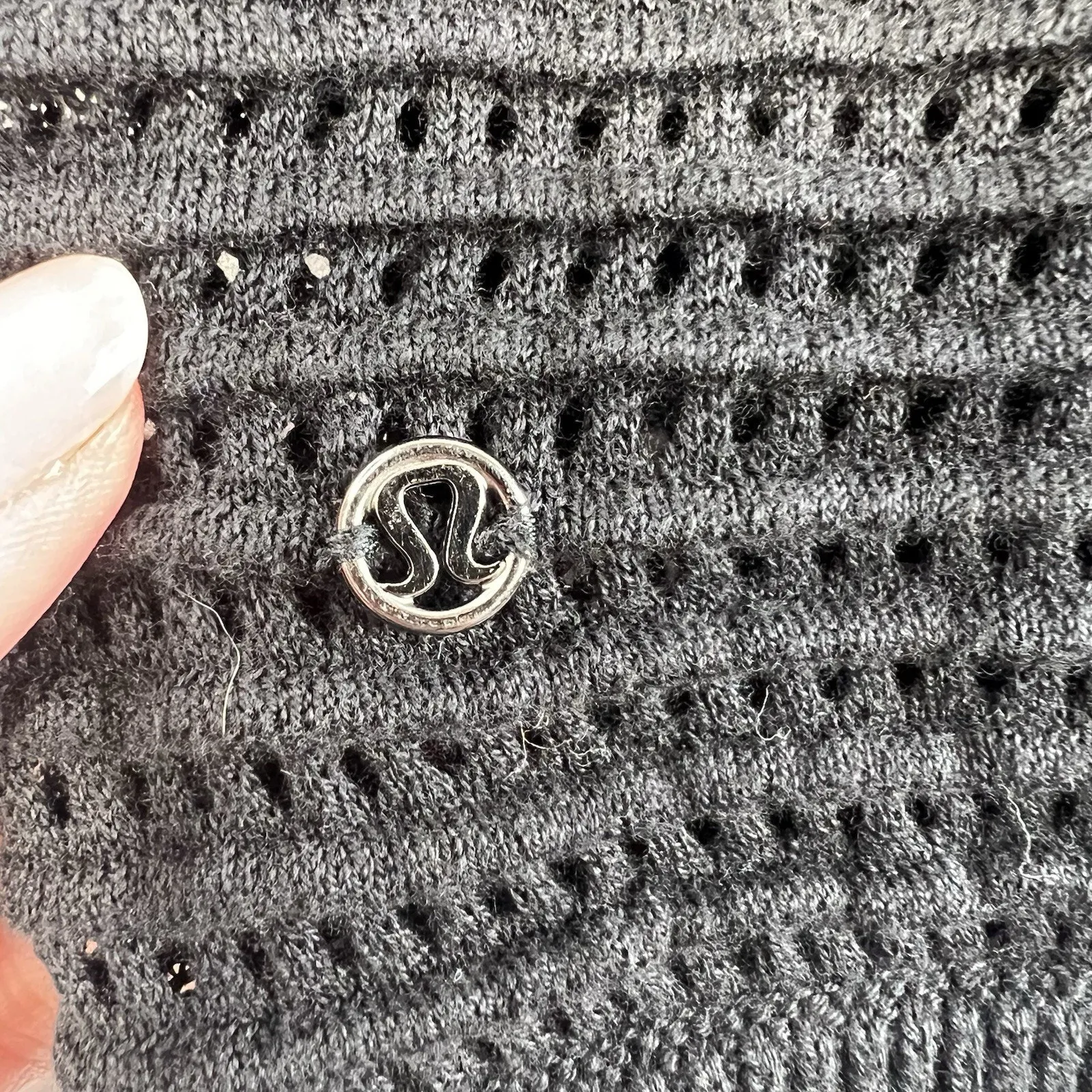 Lululemon  Sz 10 Sweater Devi Crew Pointelle Black Knit Lightweight Open Holes - Image 11