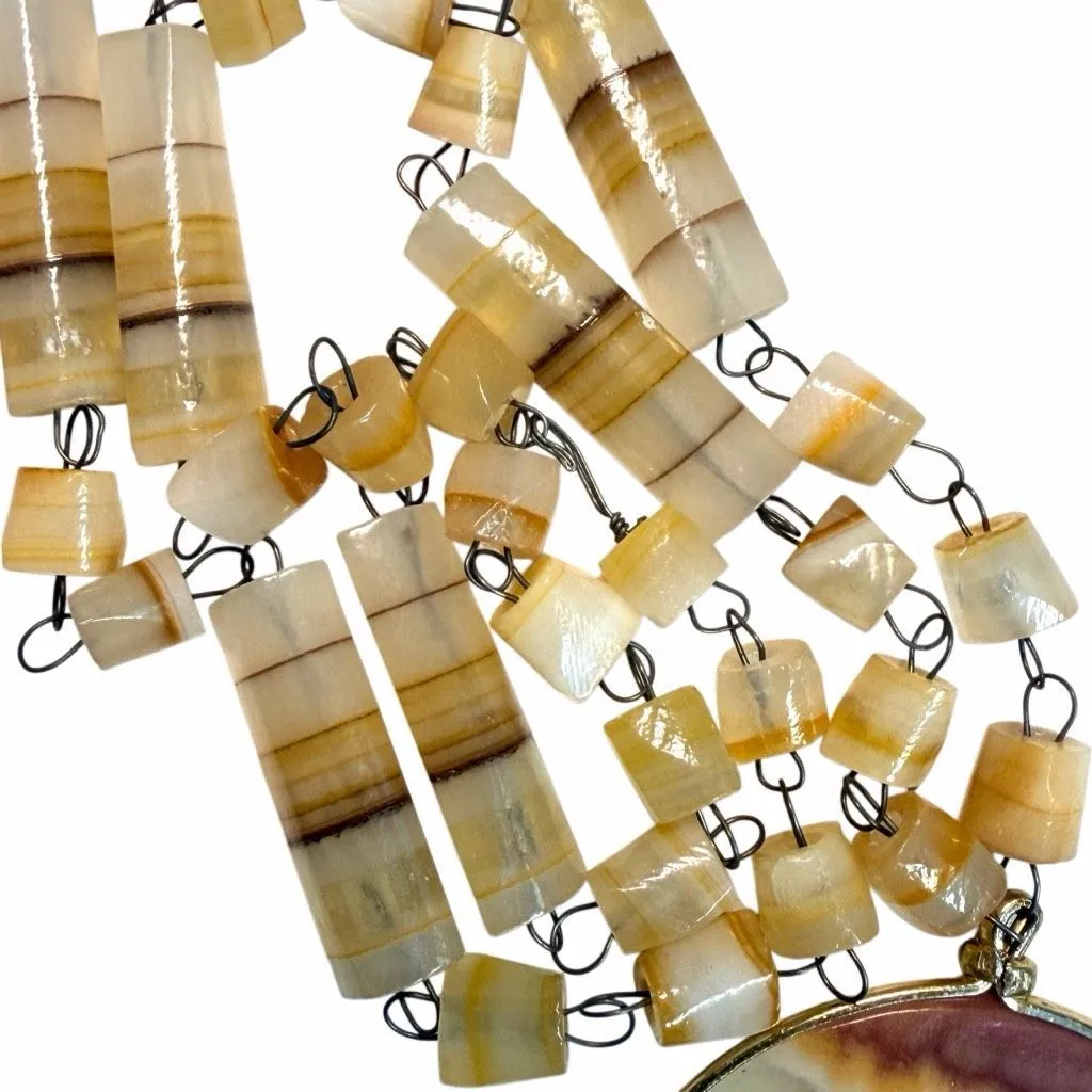 Vintage Artisan Banded Natural Stone Statement Necklace - Image 13