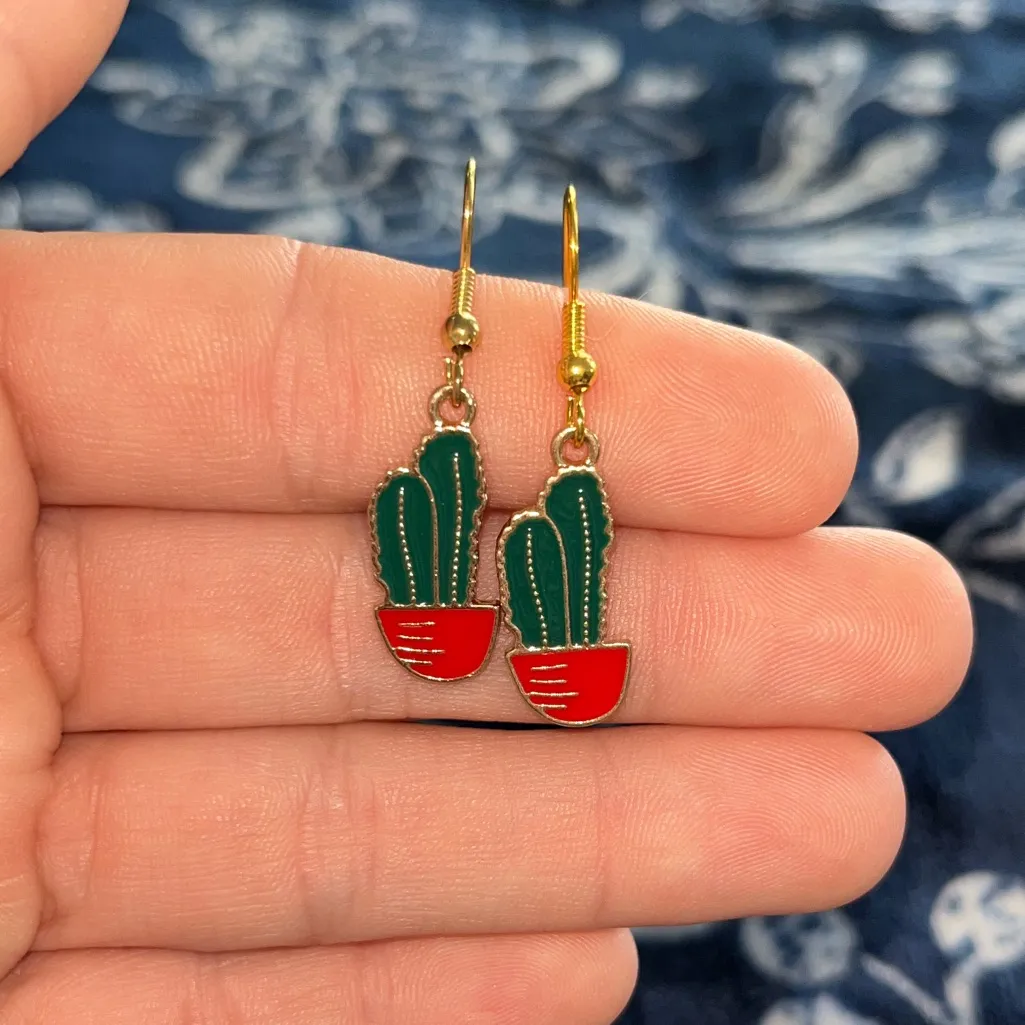 Authentic Handmade Navajo Indian Cactus Earrings - Image 3