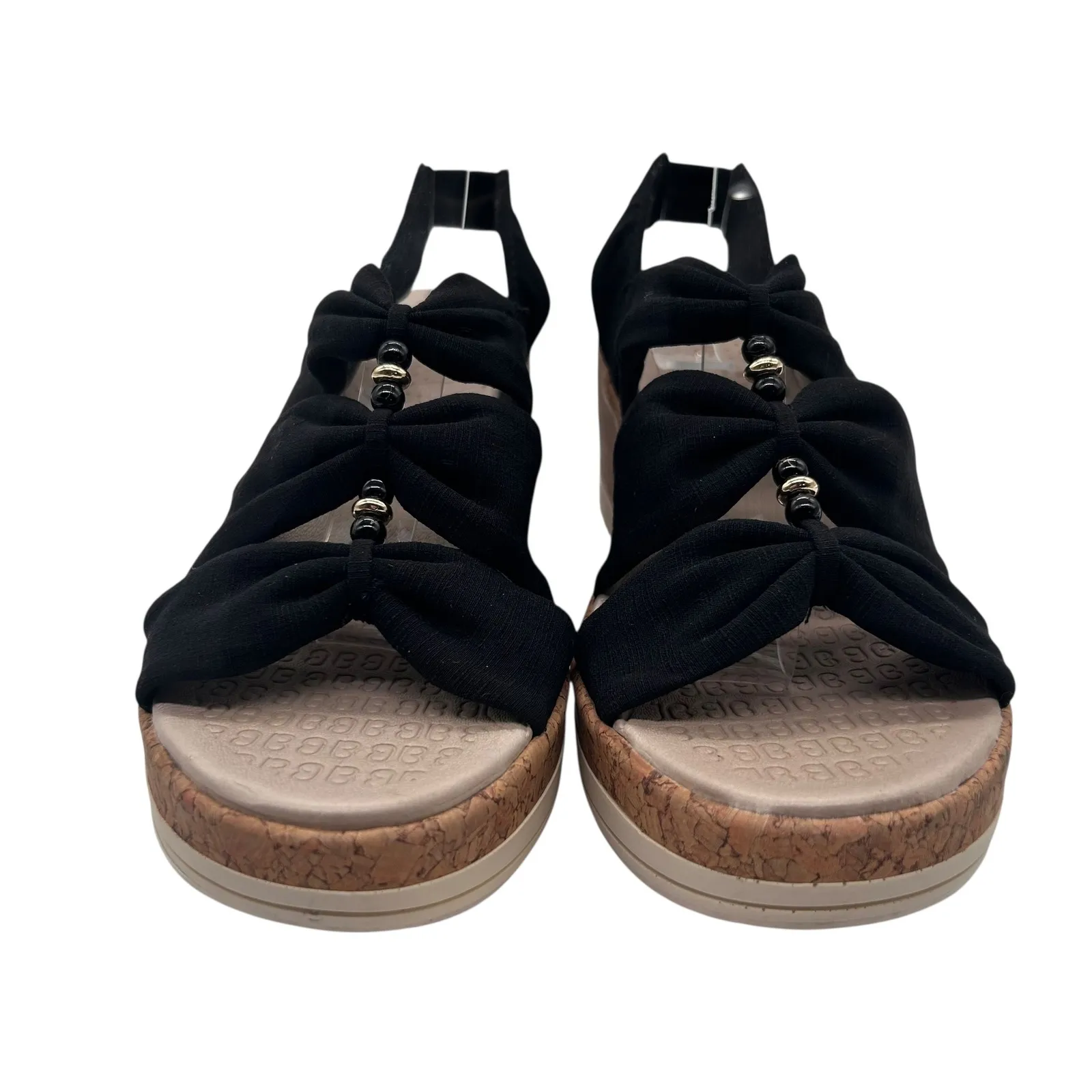 B Zees‎ Sandals Womens 6.5 Black Fabric Criss Cross Cork Wedge Sandals - Image 4