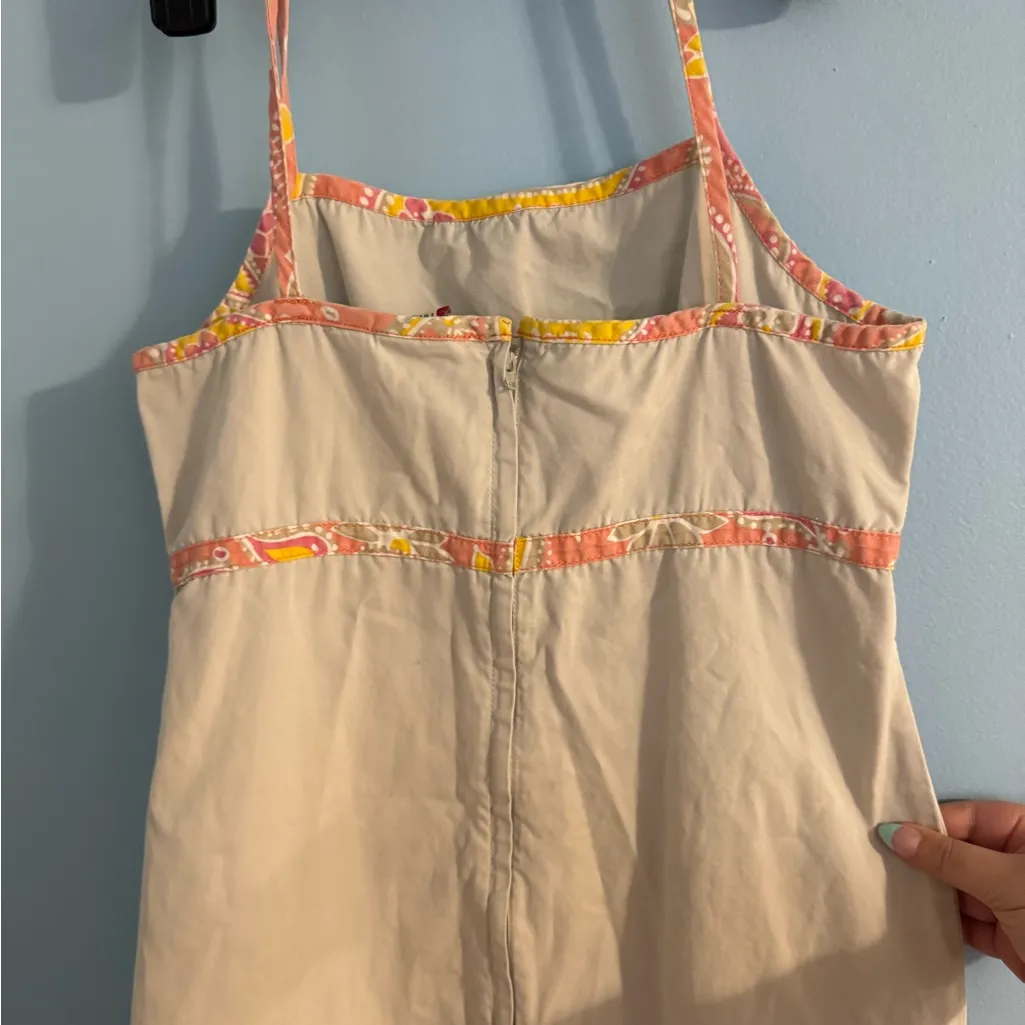 vintage old navy khaki knee length dress with belt/bow detail size 2 100% cotton - Image 4