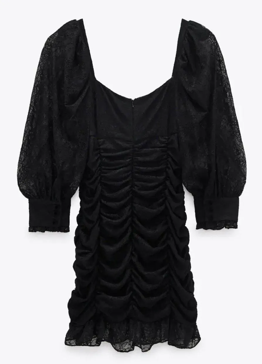 NWT Stunning  Black Draped Dress With Lace - Image 5