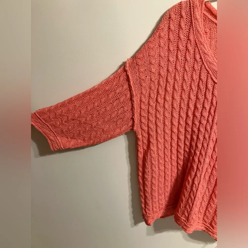 Pol Cable Knit V-Neck‎ Sweater Pink women’s size Medium Oversized - Image 4