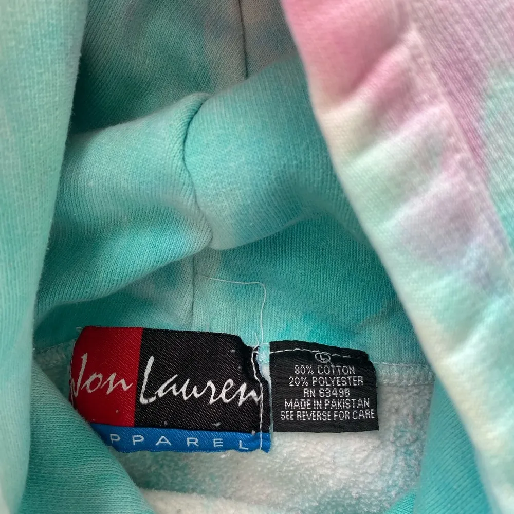 Vintage turquoise blue green white and cotton candy pink tie dye hoodie - Image 4