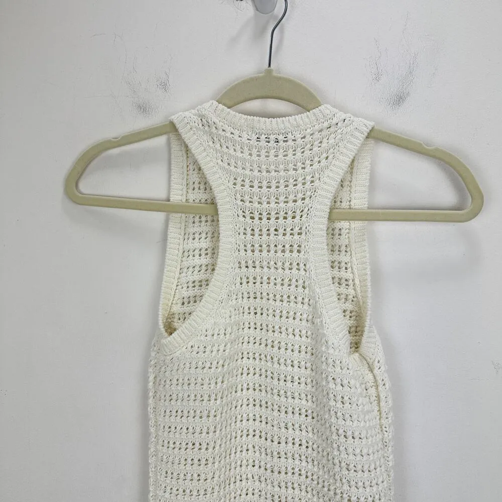 NEW Madewell Crochet Knit Crewneck Sweater Tank Cotton Vest Bright Ivory XXS - Image 13