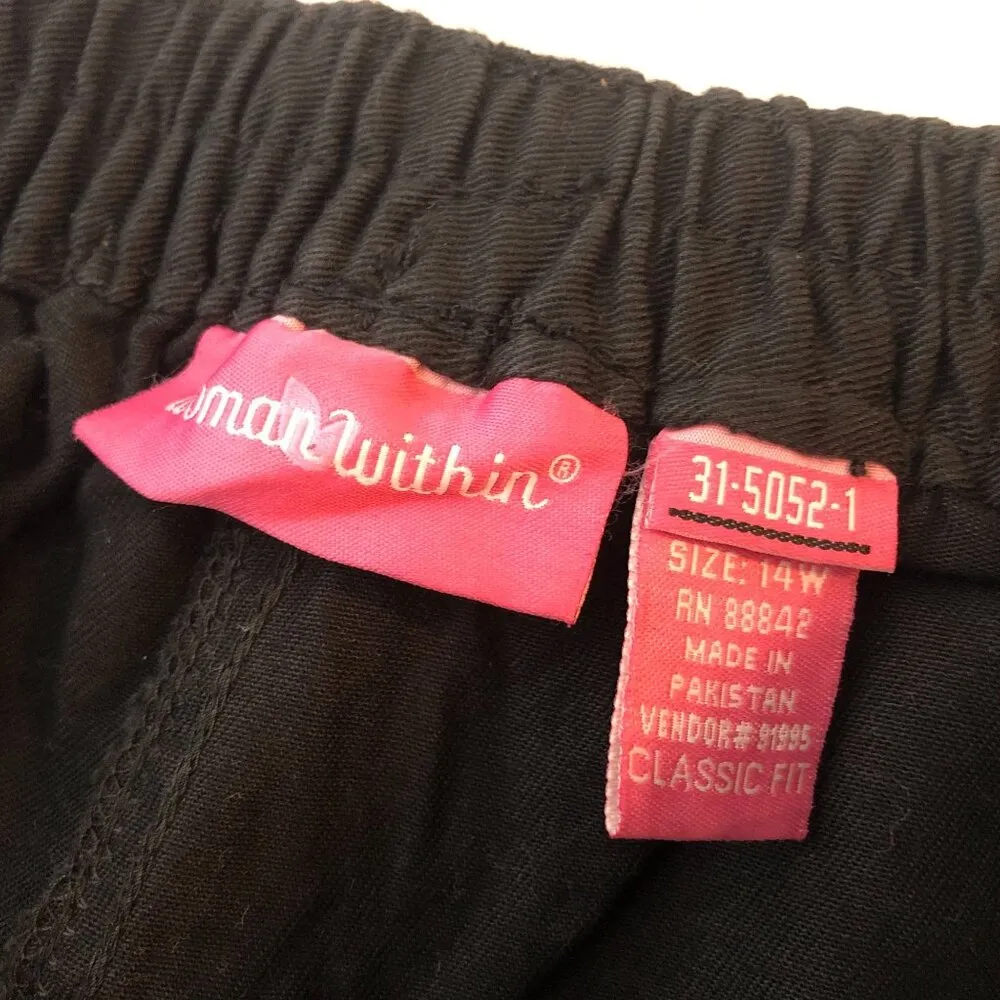 Woman Within Jeans Elastic Waist Pull On Cotton Classic Fit Wide Leg Black 14W - Image 3