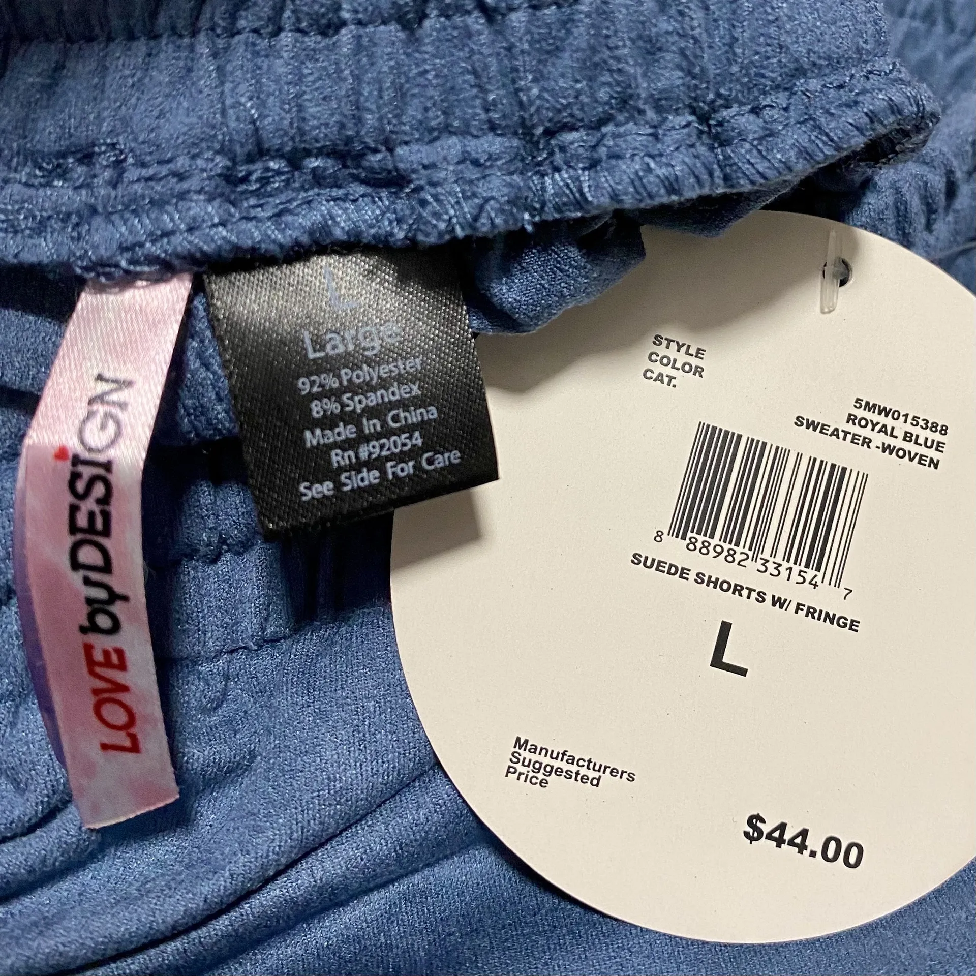 Love by Design Blue Faux Suede Fringe Shorts Women’s Size Large NWT - Image 4