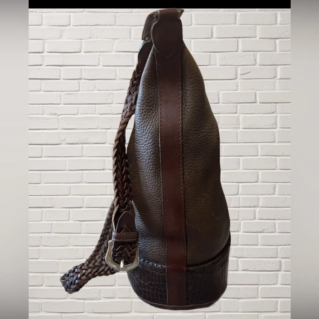Brighton Brown Leather Braided Strap Hobo Bag Bali Collection Silver Heart - Image 4