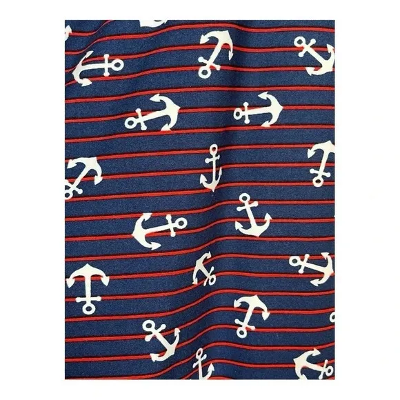 LULAROE ONE SIZE‎ STRETCH FOREVER NAUTICAL ANCHOR PRINT RED WHITE BLUE LEGGINGS - Image 2