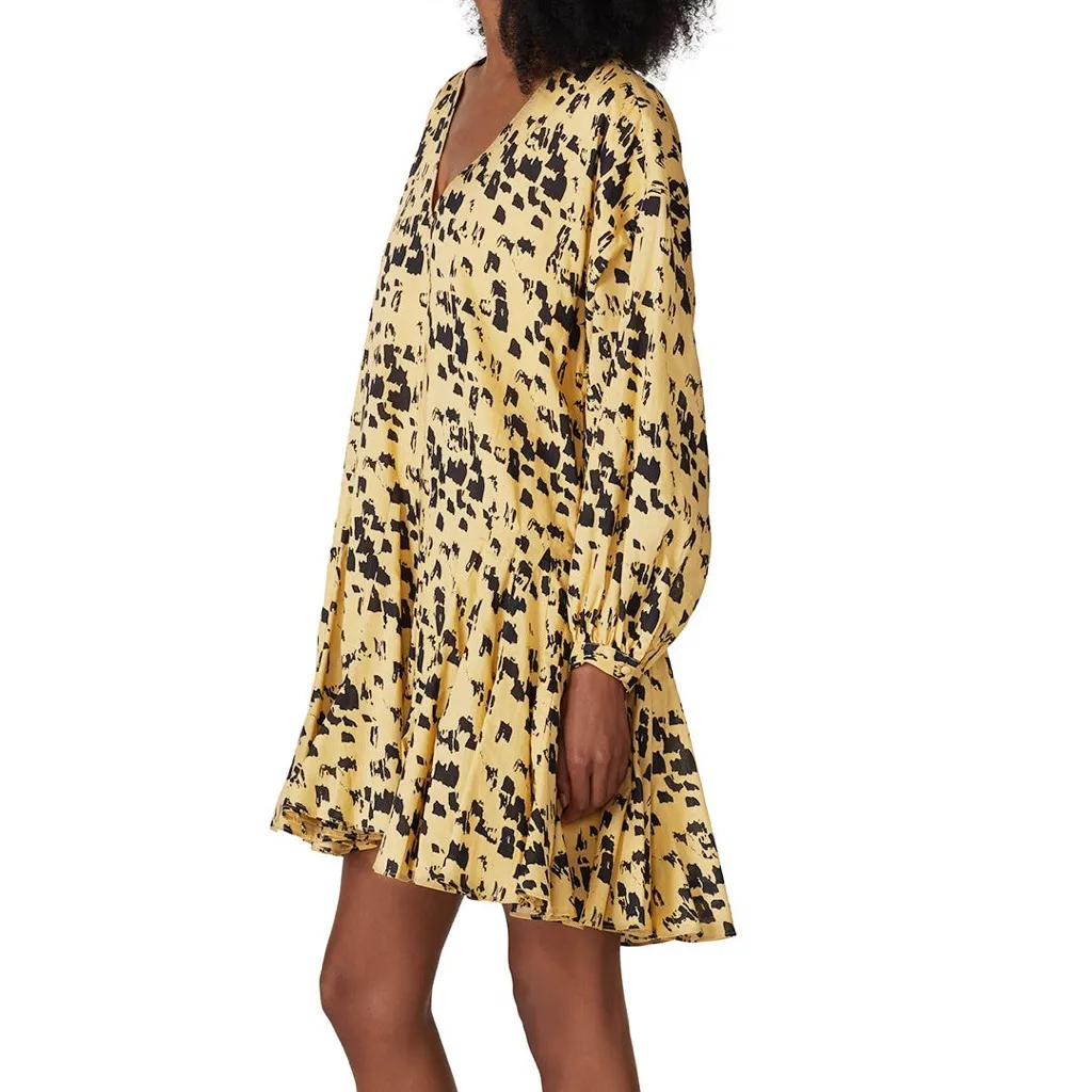 NWOT Anine Bing Peyton Painterly Leo Print Cotton Ruffle Mini Dress Tan Black S - Image 5