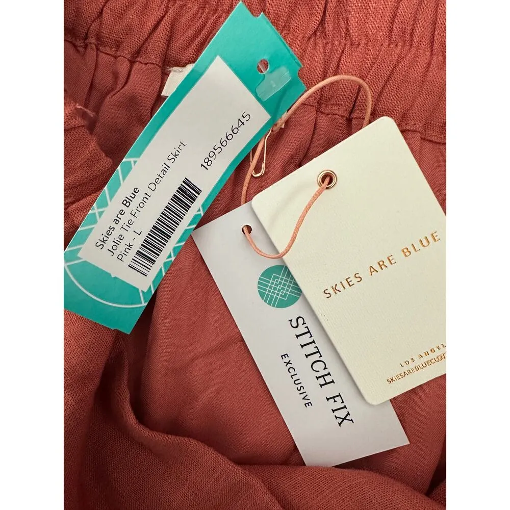 Skies are Blue Pink Jolie Tie Front Linen Skirt Asymmetrical Women Large NWT - Image 7