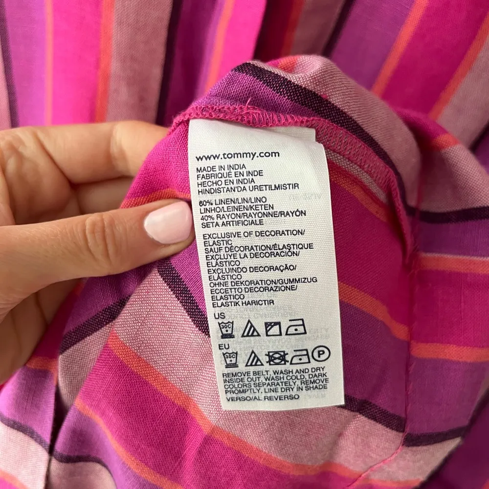 Tommy Hilfiger Linen Striped Orange Pink and Purple Sleeveless Polo Dress - Image 8