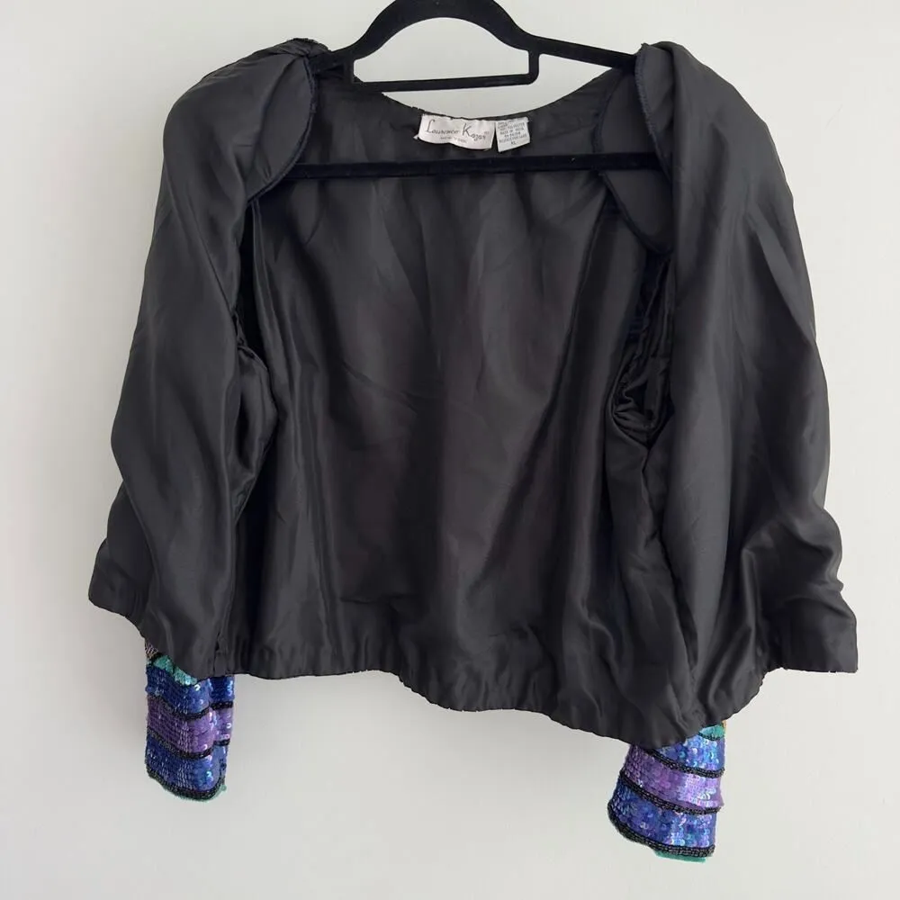 Vintage Lawrence Kazar Silk Sequin Jacket XL Disco Glam Maximalist Block Art NYE - Image 4