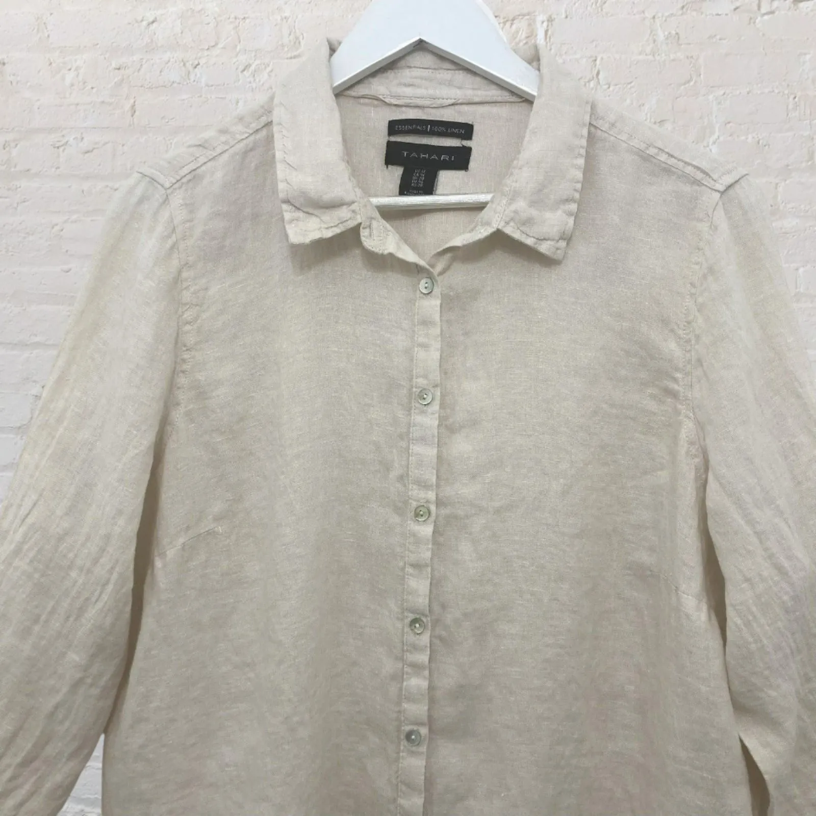 Tahari 100% Linen Button Tunic 1X Oatmeal Beige - Image 6