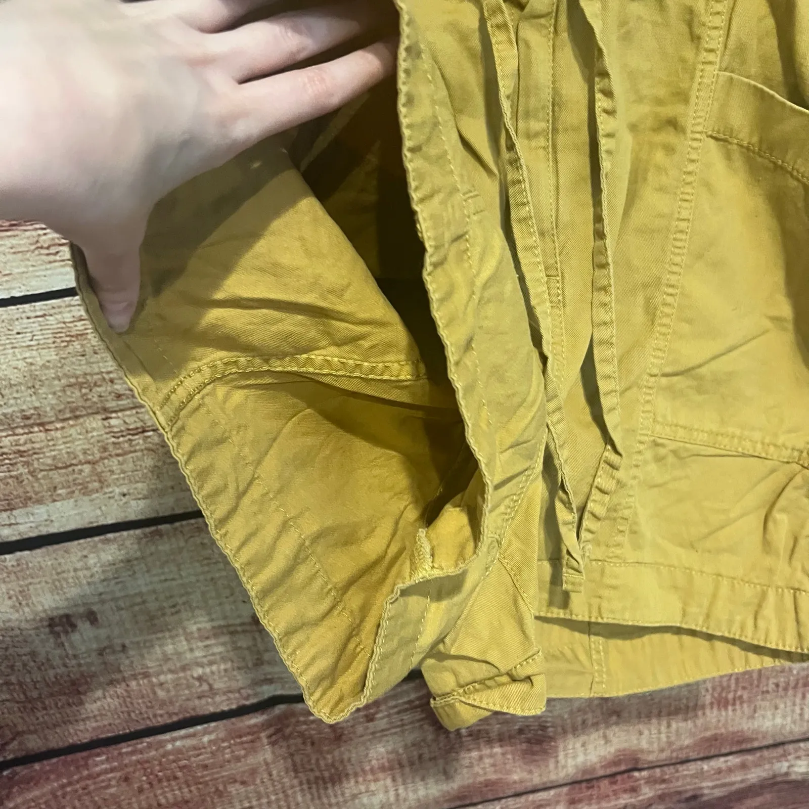 Old Navy Romper Large Mustard Yellow Cargo Pockets Button Up Short Sleeve Cotton - Image 4