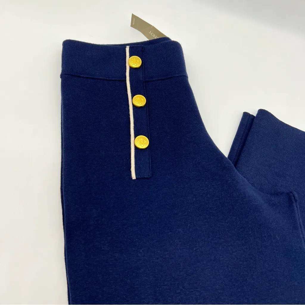J. Crew Navy w/White Trim Wide Leg Knit Pants w/Gold metallic Buttons-Size S - Image 2