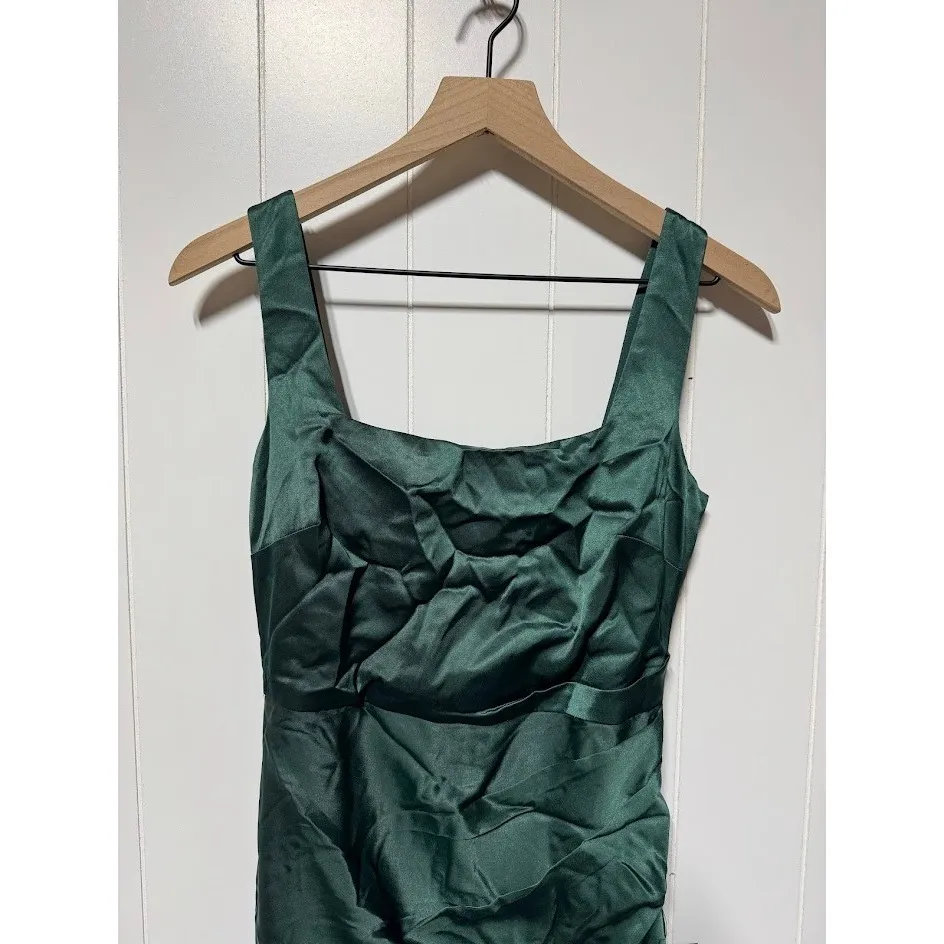 Lulus Emerald Green Satin Ruched Square Neck Maxi Dress Bridesmaid Formal S - Image 3