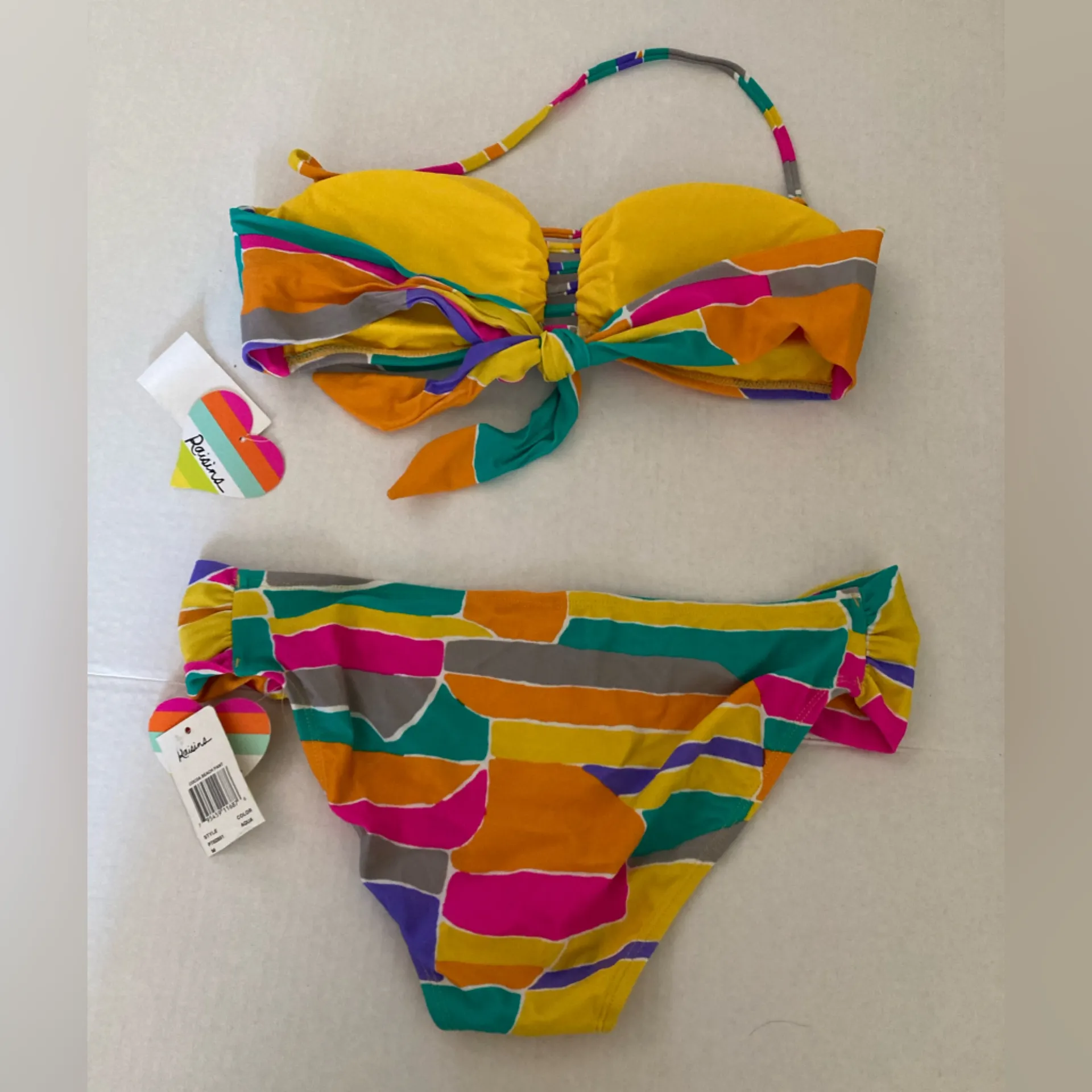 🌞NWT Raisins Multicolor Abstract Print Bandeau Top with Bottoms A - Image 10