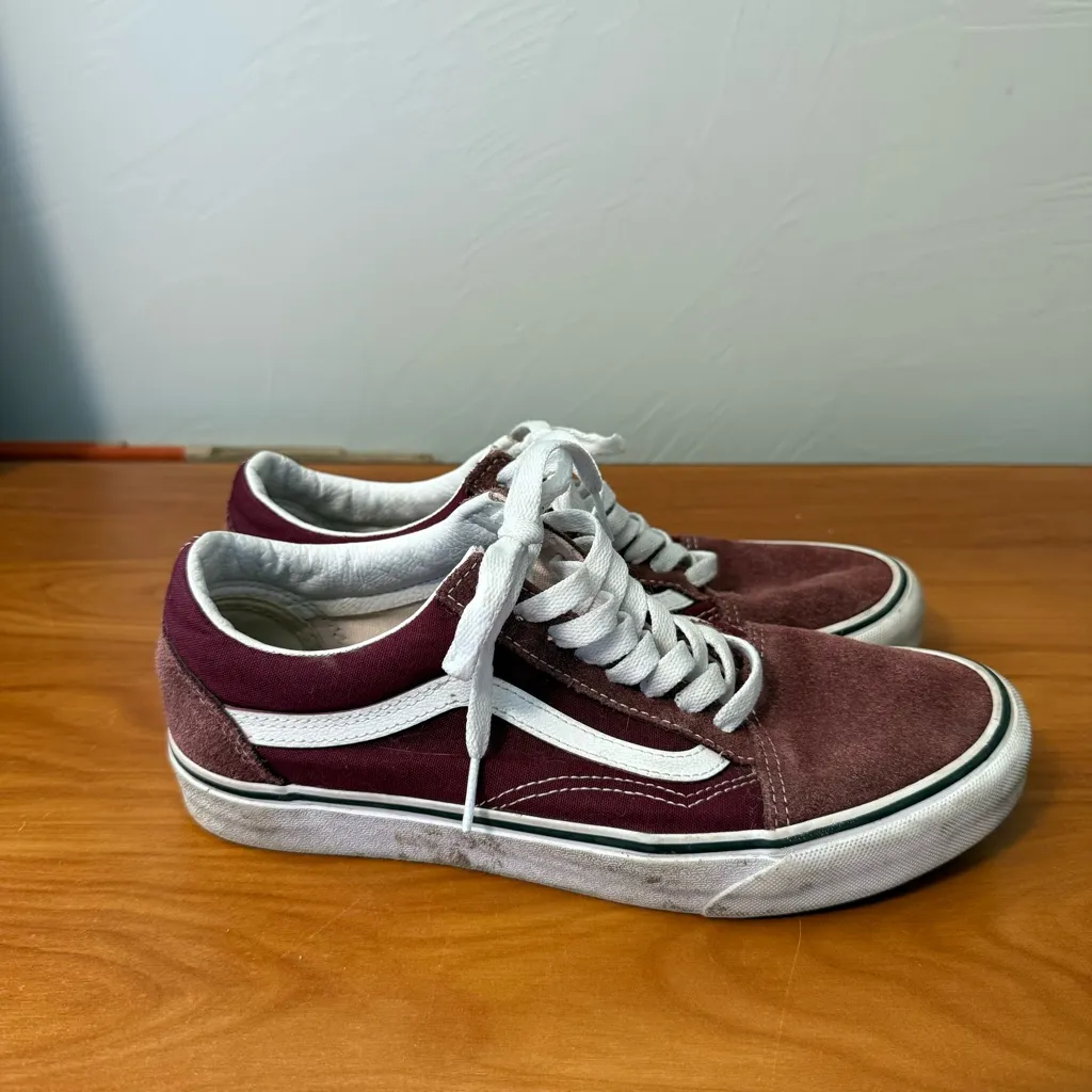 Vans Old Skool Low Maroon‎ Suede Canvas Sneaker Lace Up Monochrome Skater W9.5 - Image 3