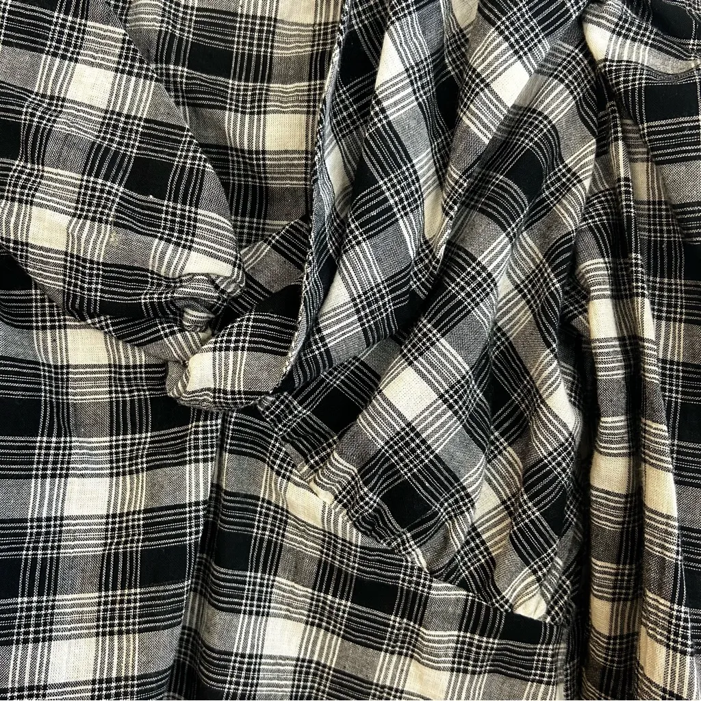 Jonathan Simkhai Rory Black/White Plaid Cutout Poplin Puff Sleeve Shirt Small Black - Image 8