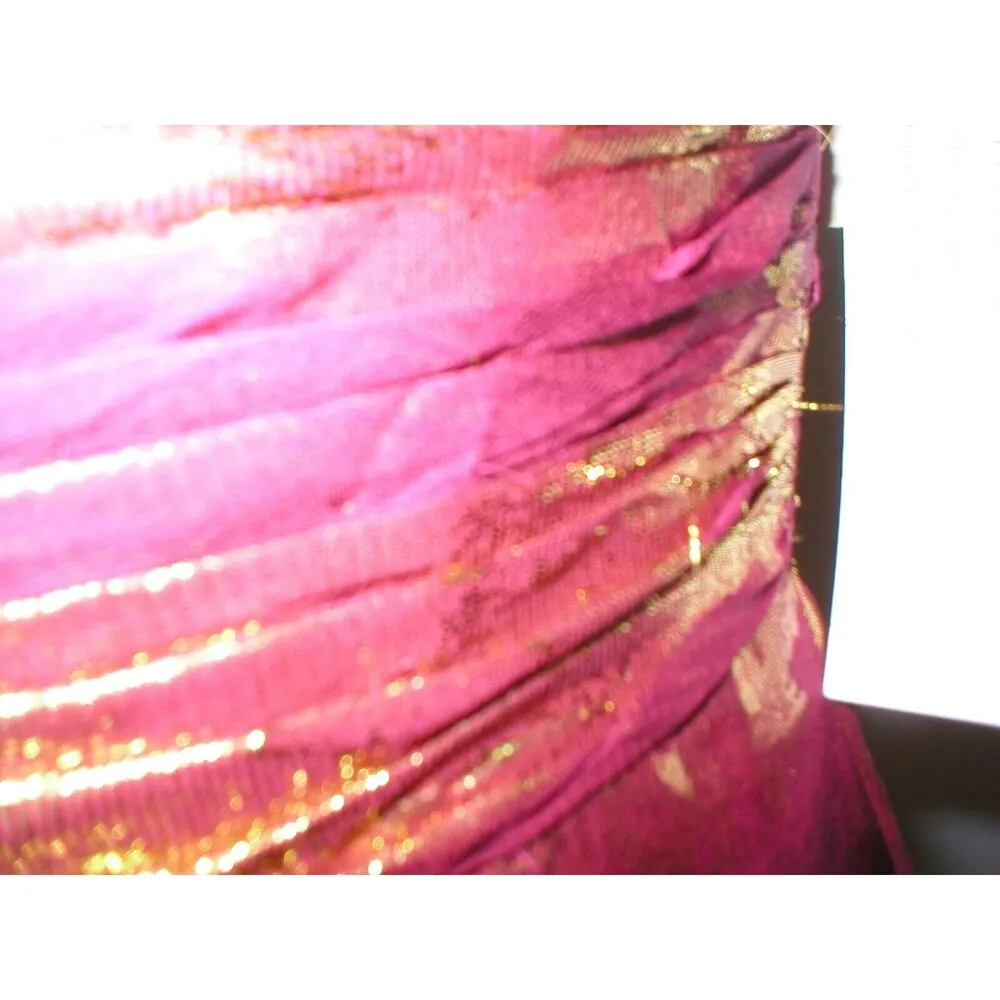 New NWT $310 Womens 6 Aidan Mattox Silk Metallic One Shoulder Dress Red Gold - Image 12