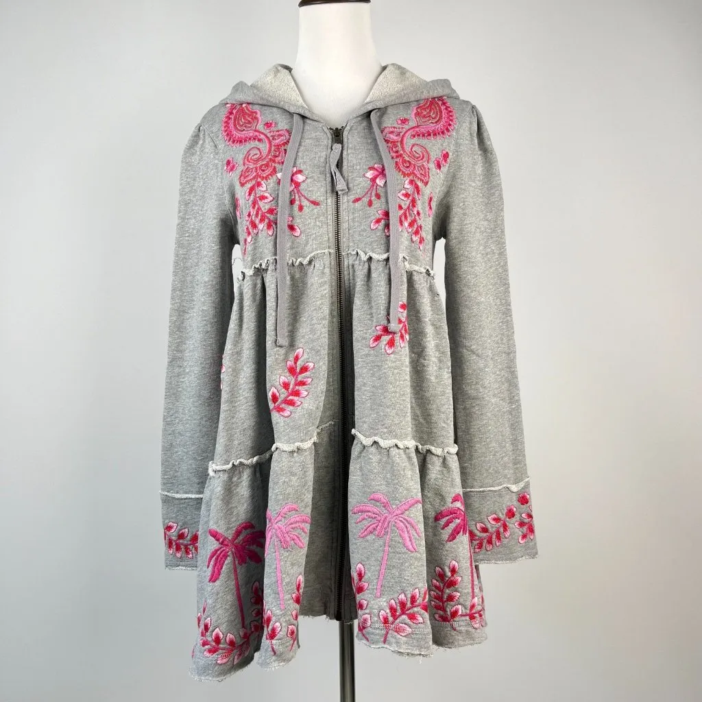 NWOT Johnny Was Cassia Floral Embroidered Full Zip Tiered Hoodie Sweatshirt XS - Image 2