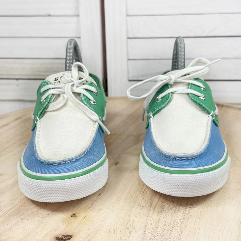 Sperry Top Sider Biscayne Canvas Boat Shoes Colorblock Green Blue White Size 7.5 - Image 2