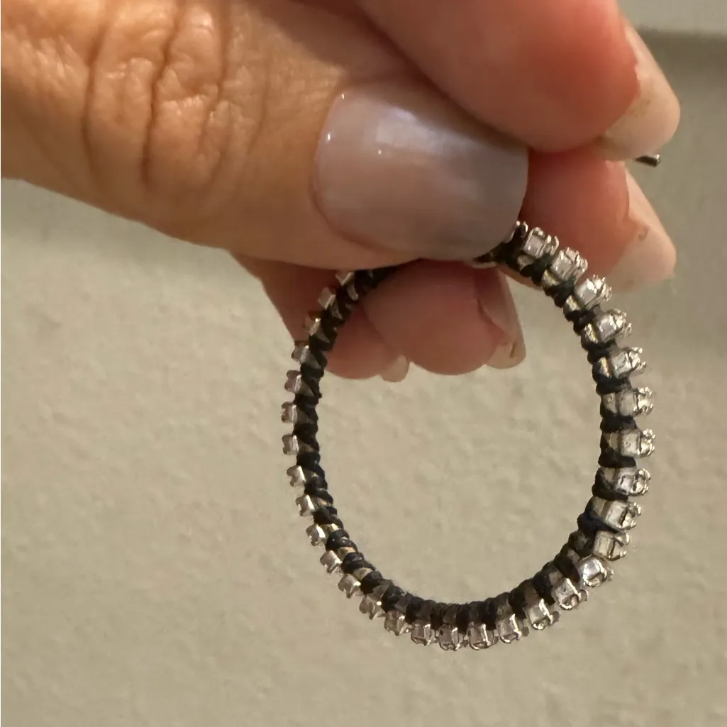 Saks Fifth Avenue Black and Silver Diamond Dangle Hoop Earrings - Image 7