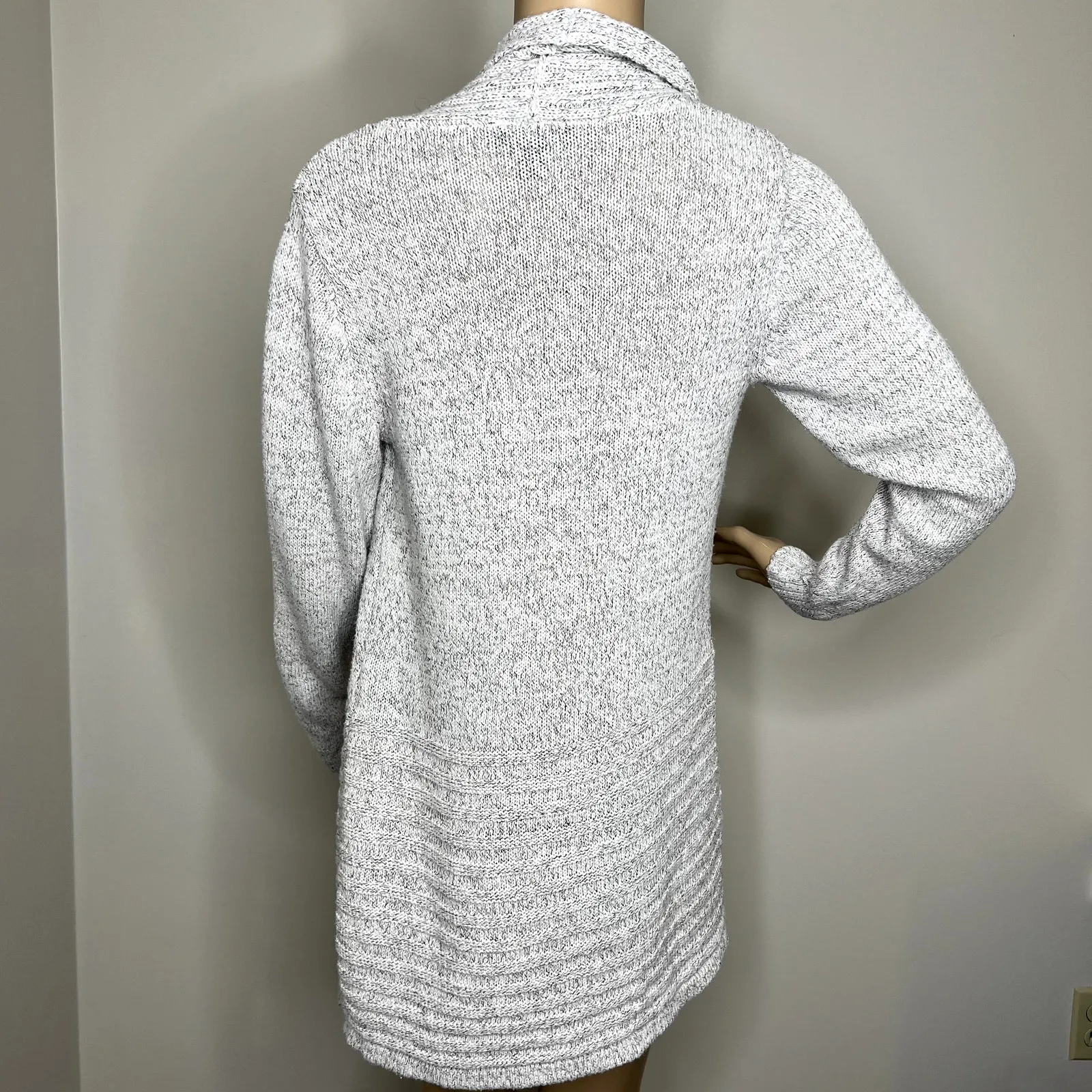 AB Studio Gray Open Front Knit Cardigan Sweater - Image 3