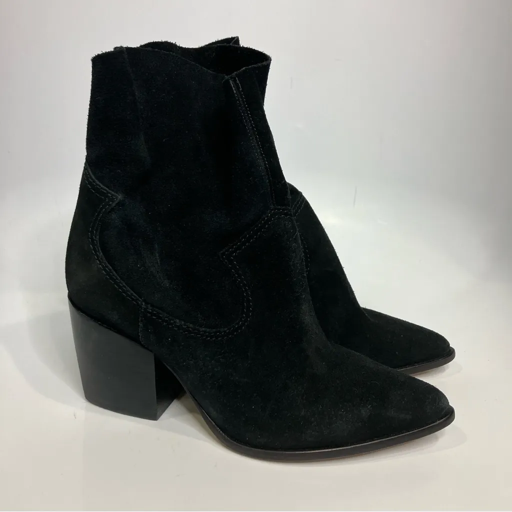 Schutz Tessie black leather suede boots block heel trendy western women size 7.5 - Image 5