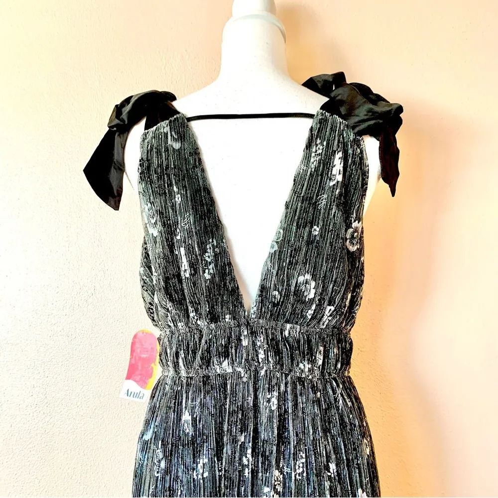 Arula Black & Silver Shimmer Shine Floral Sleeveless Maxi Dress Size XL - Image 6