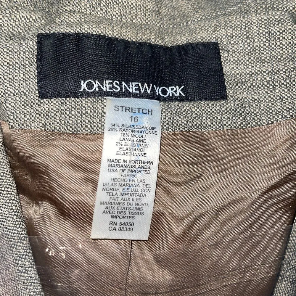 Y2K Vintage Jones New York Stretch Wool & Silk Blend Gray Barleycorn Blazer - Image 4