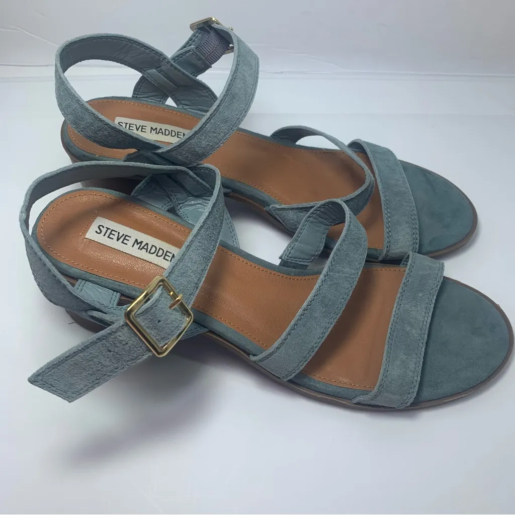 Steve‎ Madden Sandals Raymee Strappy Slingback Light Blue Leather Heels size 9.5 - Image 7
